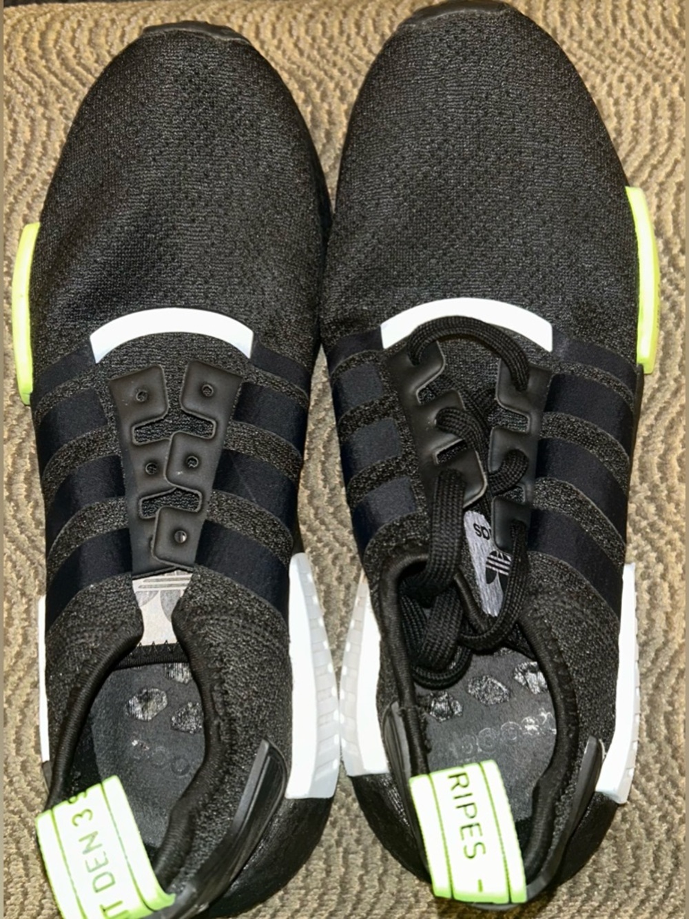 Good Condition Mens Adidas NMD_R1 in the Core Black / Signal Green Sneakers
